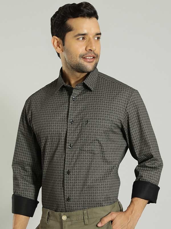 Indian Terrain Men's Slim Fit Full Sleeve All Over Print Grey Shirt
